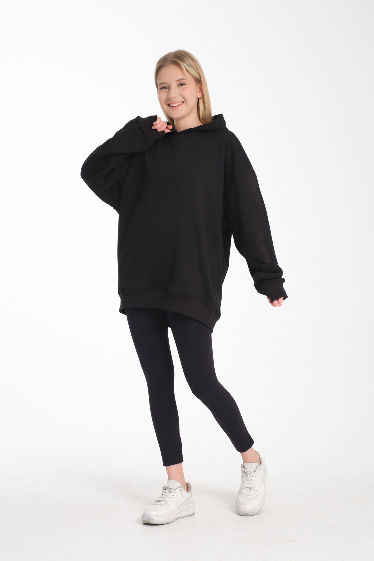 kapüşonlu sweatshirt Oversize Siyah - S/M
